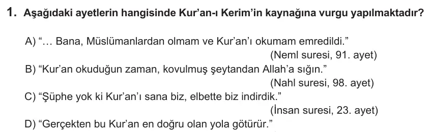 LGS Örnek Soruları Ekim 2018 Sözel Din Kültürü ve Ahlak Bilgisi 1. Soru görseli