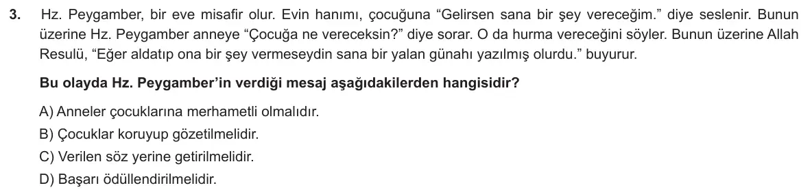 LGS Örnek Soruları Ekim 2018 Sözel Din Kültürü ve Ahlak Bilgisi 3. Soru görseli