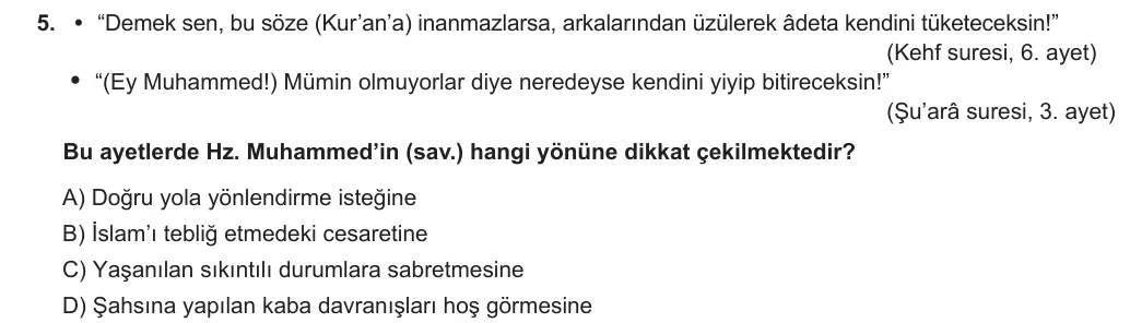 LGS Örnek Soruları Ekim 2018 Sözel Din Kültürü ve Ahlak Bilgisi 5. Soru görseli
