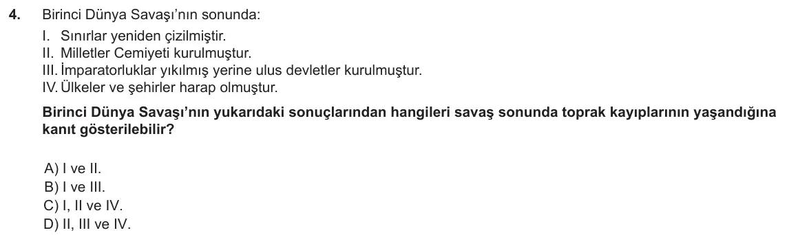 LGS Örnek Soruları Ekim 2018 Sözel T.C. İnkılap Tarihi ve Atatürkçülük 4. Soru görseli