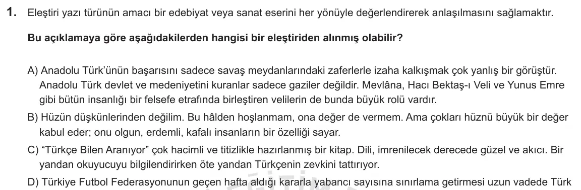LGS Örnek Soruları Ekim 2018 Sözel Türkçe 1. Soru görseli