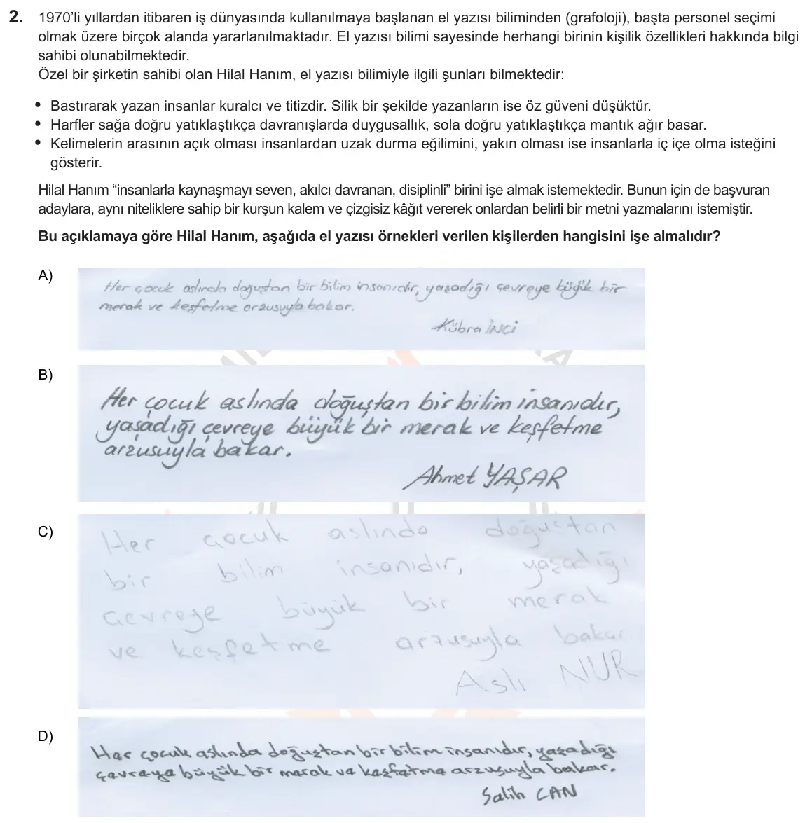 LGS Örnek Soruları Ekim 2018 Sözel Türkçe 2. Soru görseli