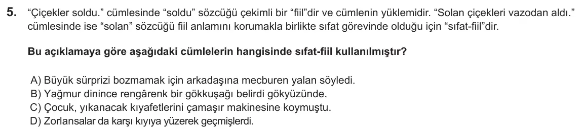 LGS Örnek Soruları Ekim 2018 Sözel Türkçe 5. Soru görseli