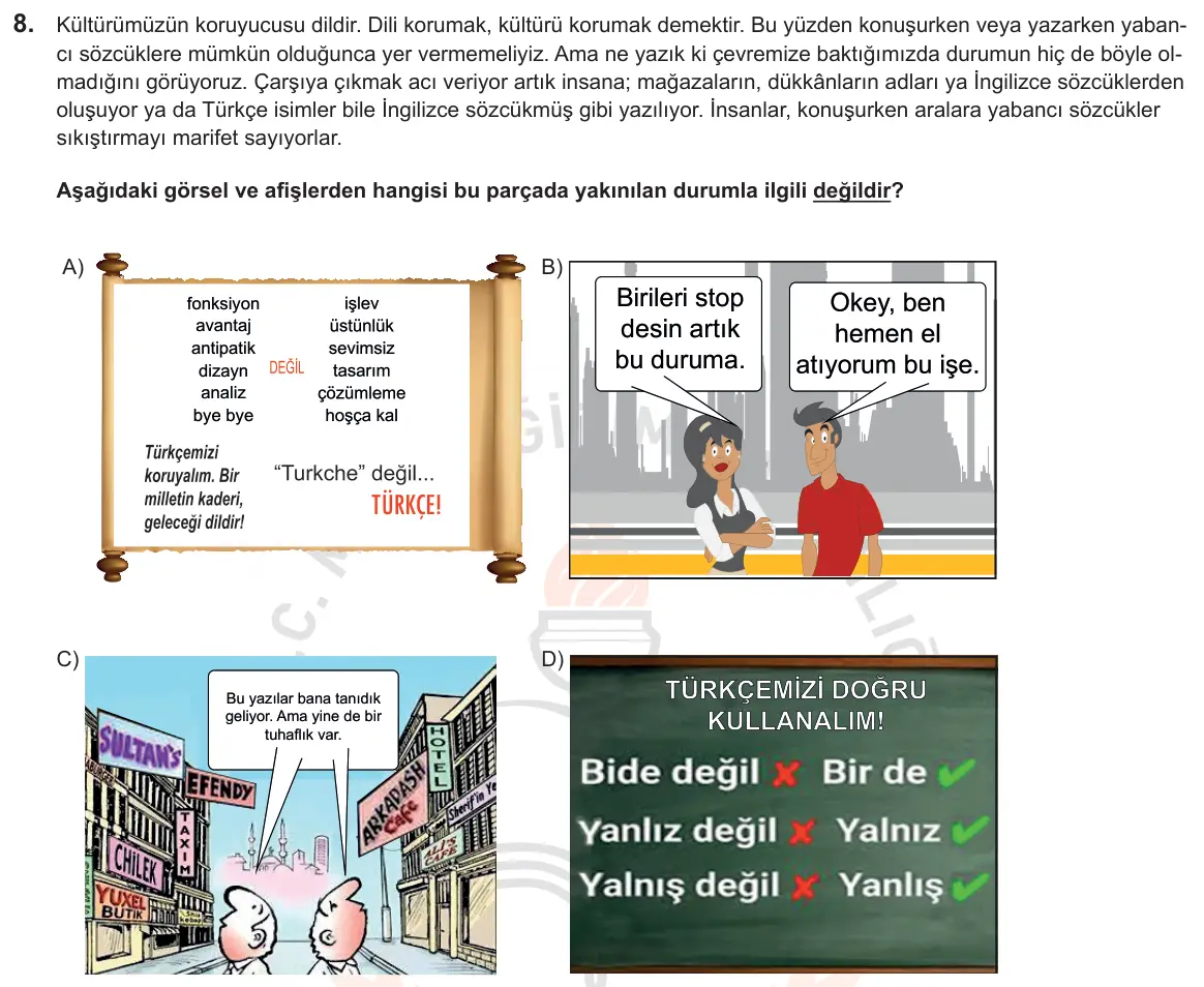 LGS Örnek Soruları Ekim 2018 Sözel Türkçe 8. Soru görseli