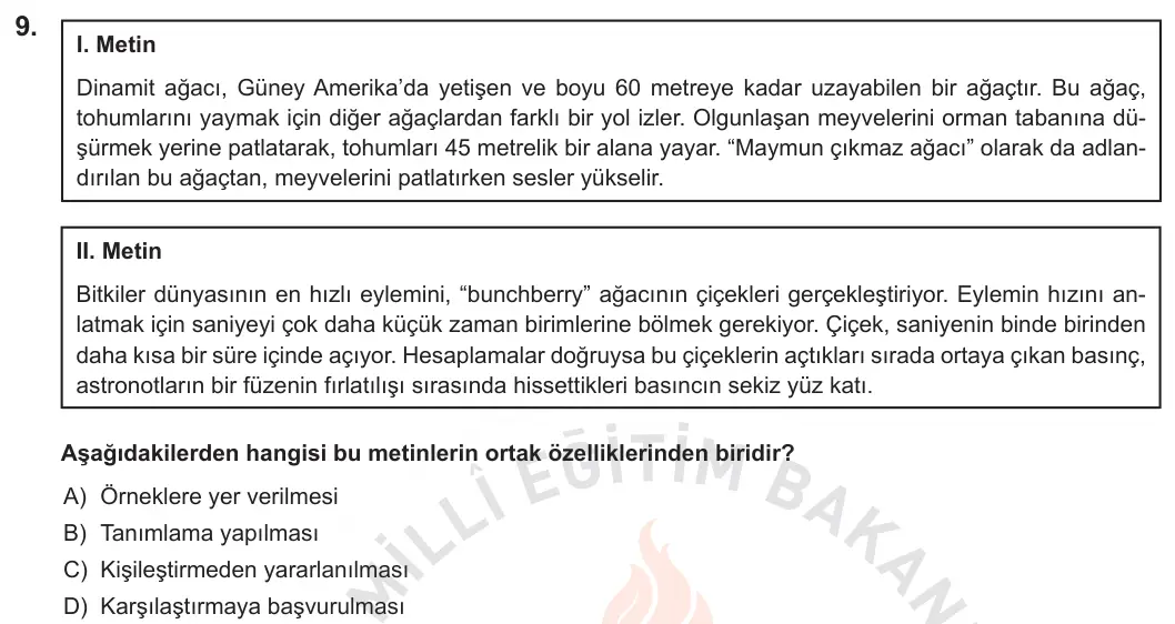 LGS Örnek Soruları Ekim 2018 Sözel Türkçe 9. Soru görseli