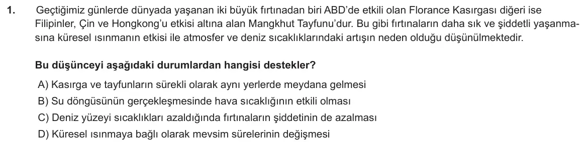LGS Örnek Soruları Kasım 2018 Sayısal Fen Bilimleri 1. Soru görseli