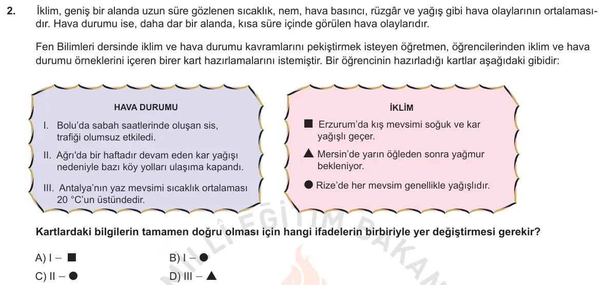 LGS Örnek Soruları Kasım 2018 Sayısal Fen Bilimleri 2. Soru görseli