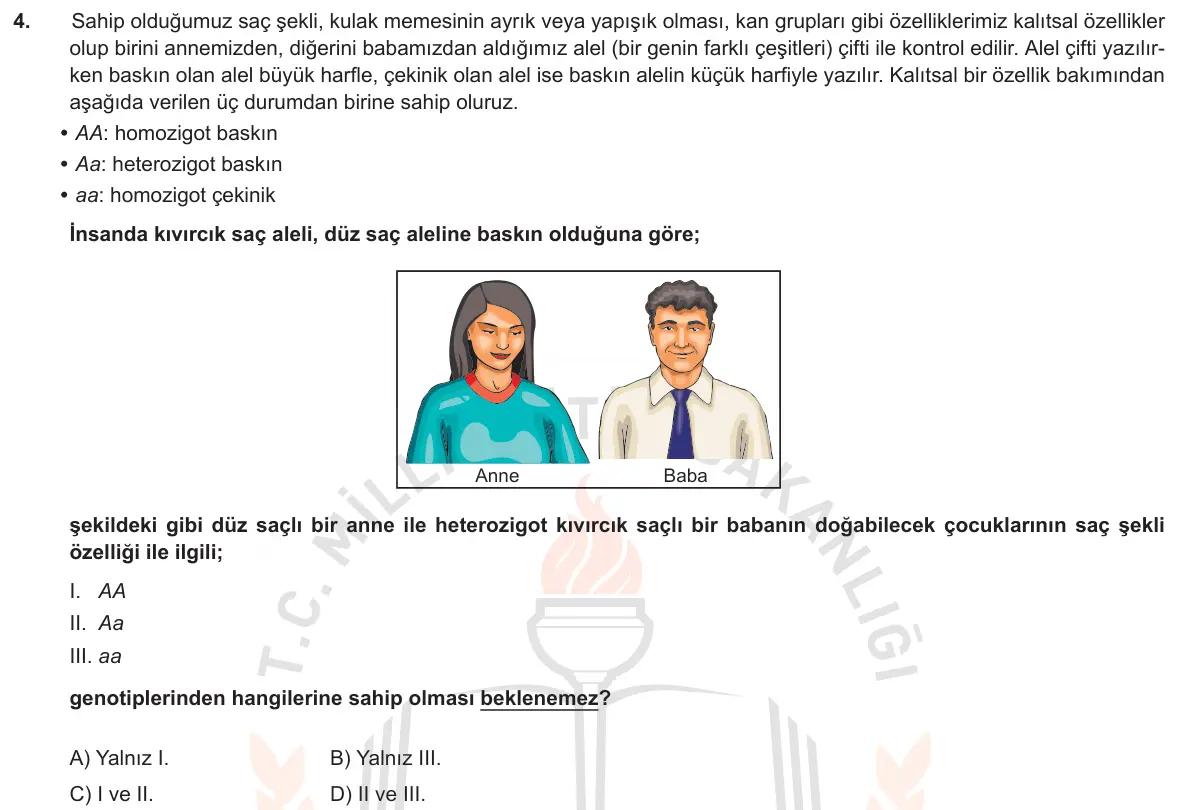 LGS Örnek Soruları Kasım 2018 Sayısal Fen Bilimleri 4. Soru görseli