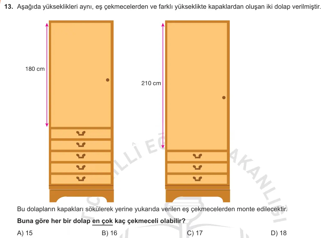 LGS Örnek Soruları Kasım 2018 Sayısal Matematik 13. Soru görseli