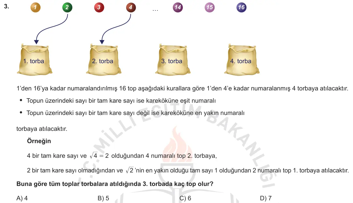 LGS Örnek Soruları Kasım 2018 Sayısal Matematik 3. Soru görseli