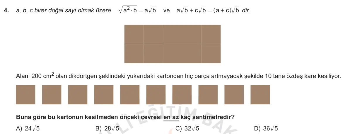 LGS Örnek Soruları Kasım 2018 Sayısal Matematik 4. Soru görseli