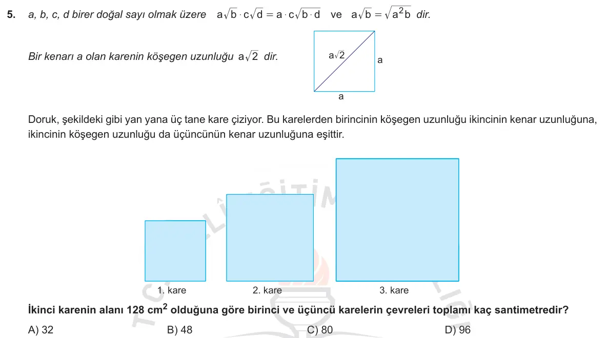 LGS Örnek Soruları Kasım 2018 Sayısal Matematik 5. Soru görseli