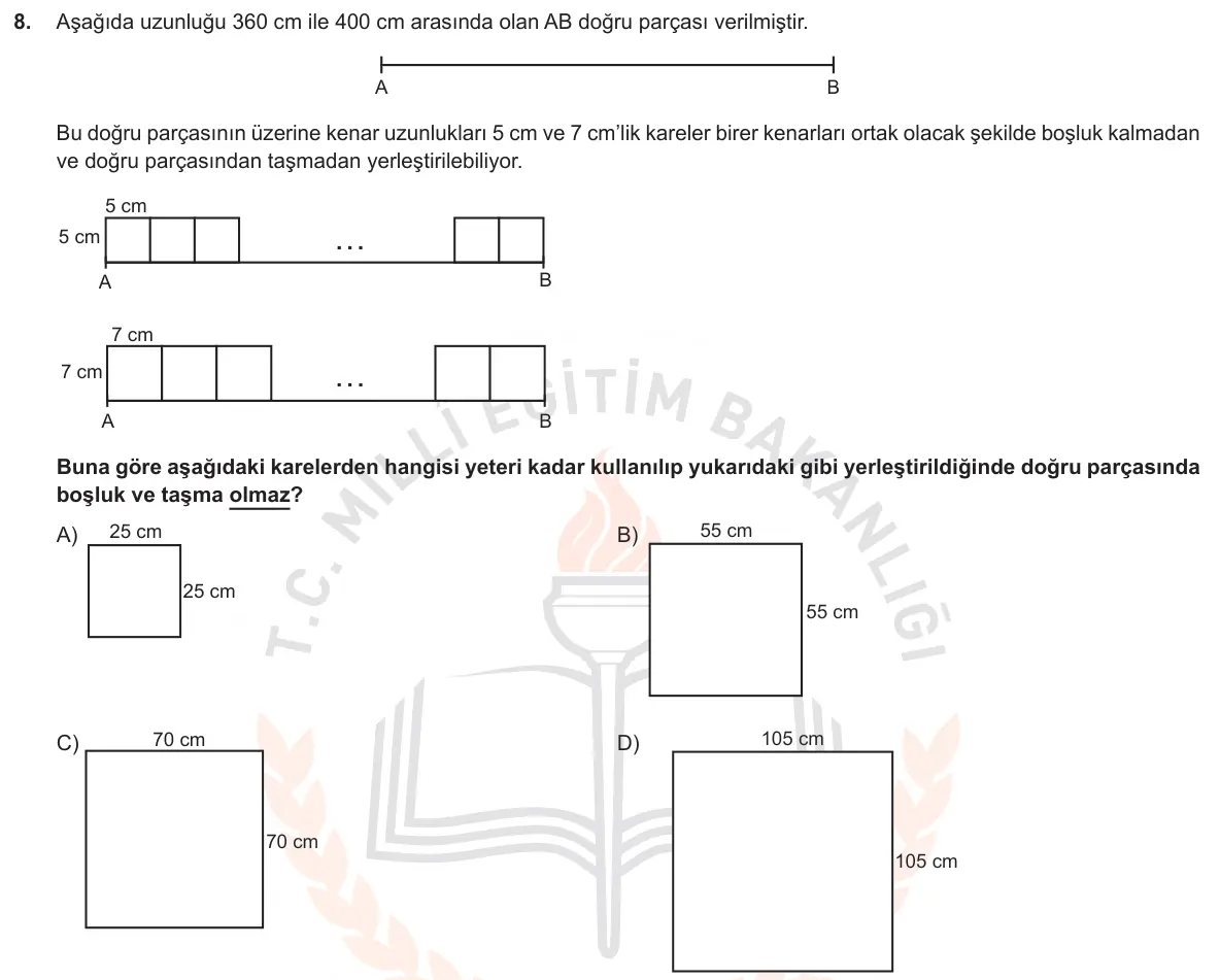 LGS Örnek Soruları Kasım 2018 Sayısal Matematik 8. Soru görseli