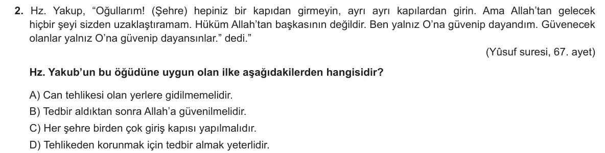 LGS Örnek Soruları Kasım 2018 Sözel Din Kültürü ve Ahlak Bilgisi 2. Soru görseli