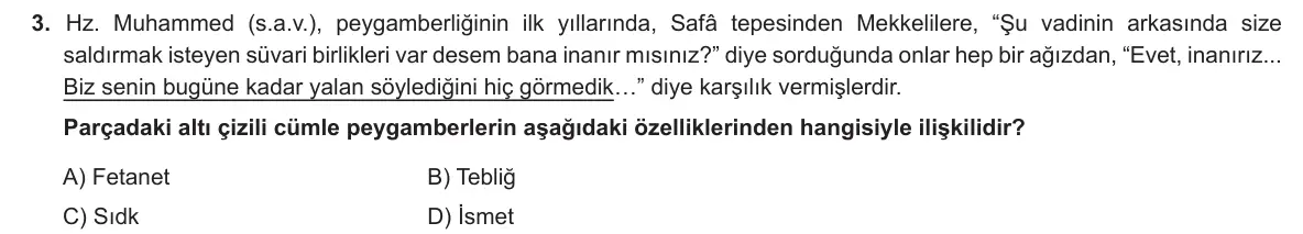 LGS Örnek Soruları Kasım 2018 Sözel Din Kültürü ve Ahlak Bilgisi 3. Soru görseli