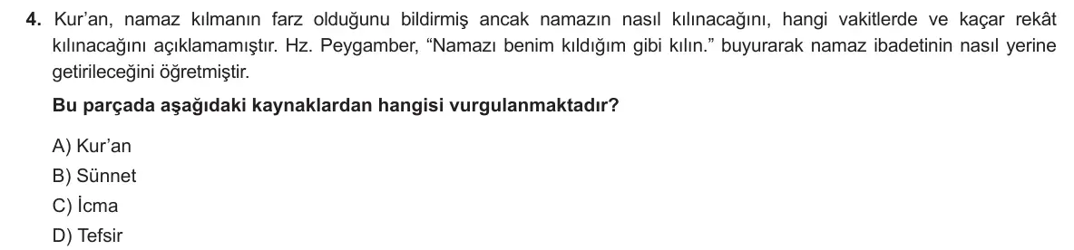 LGS Örnek Soruları Kasım 2018 Sözel Din Kültürü ve Ahlak Bilgisi 4. Soru görseli