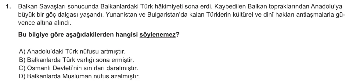 LGS Örnek Soruları Kasım 2018 Sözel T.C. İnkılap Tarihi ve Atatürkçülük 1. Soru görseli