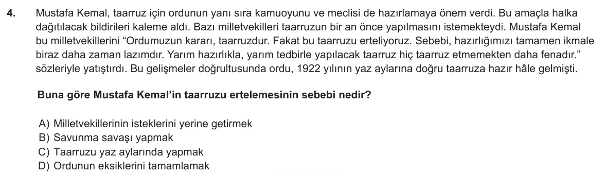 LGS Örnek Soruları Kasım 2018 Sözel T.C. İnkılap Tarihi ve Atatürkçülük 4. Soru görseli