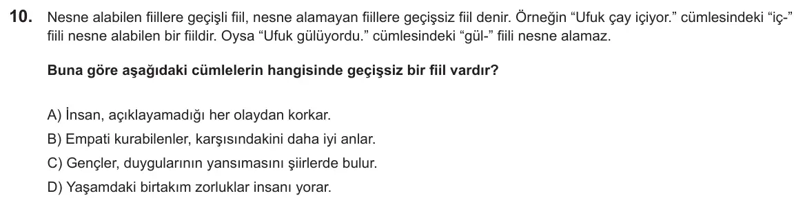 LGS Örnek Soruları Kasım 2018 Sözel Türkçe 10. Soru görseli