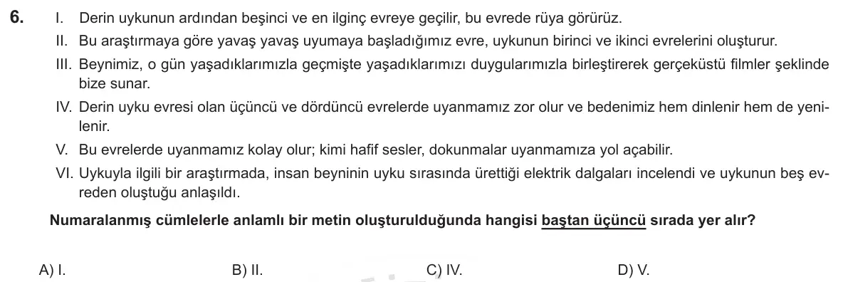 LGS Örnek Soruları Kasım 2018 Sözel Türkçe 6. Soru görseli