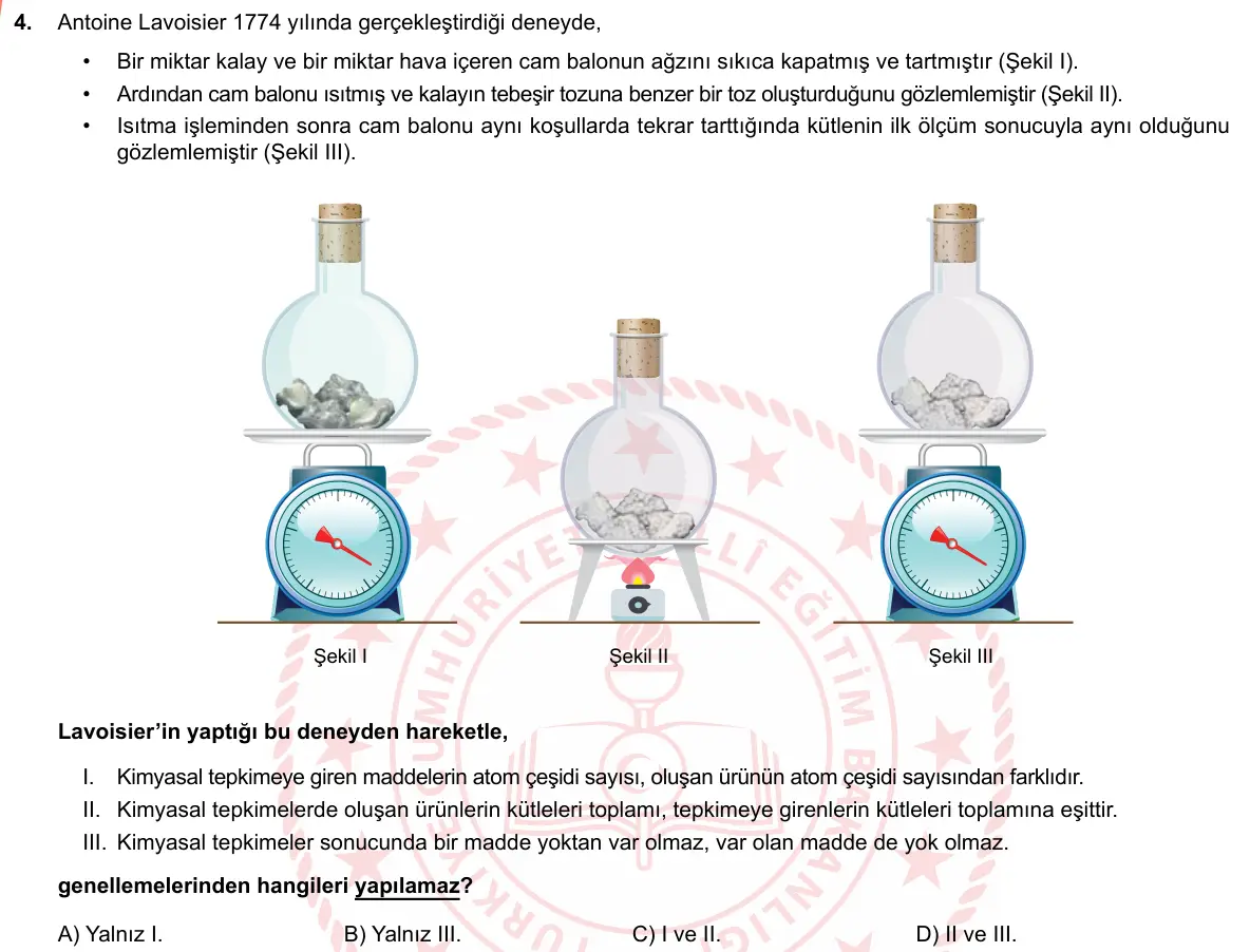 LGS Örnek Soruları Mart 2019 Sayısal Fen Bilimleri 4. Soru görseli