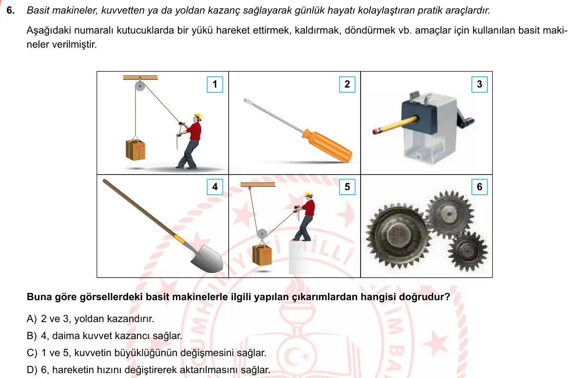 LGS Örnek Soruları Mart 2019 Sayısal Fen Bilimleri 6. Soru görseli