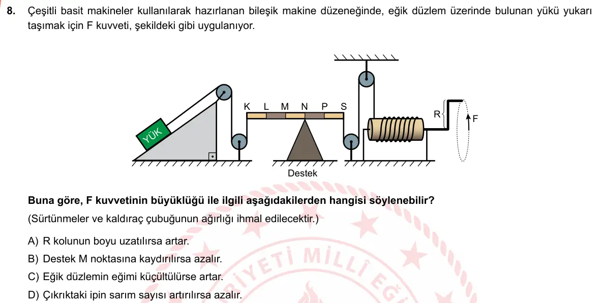 LGS Örnek Soruları Mart 2019 Sayısal Fen Bilimleri 8. Soru görseli