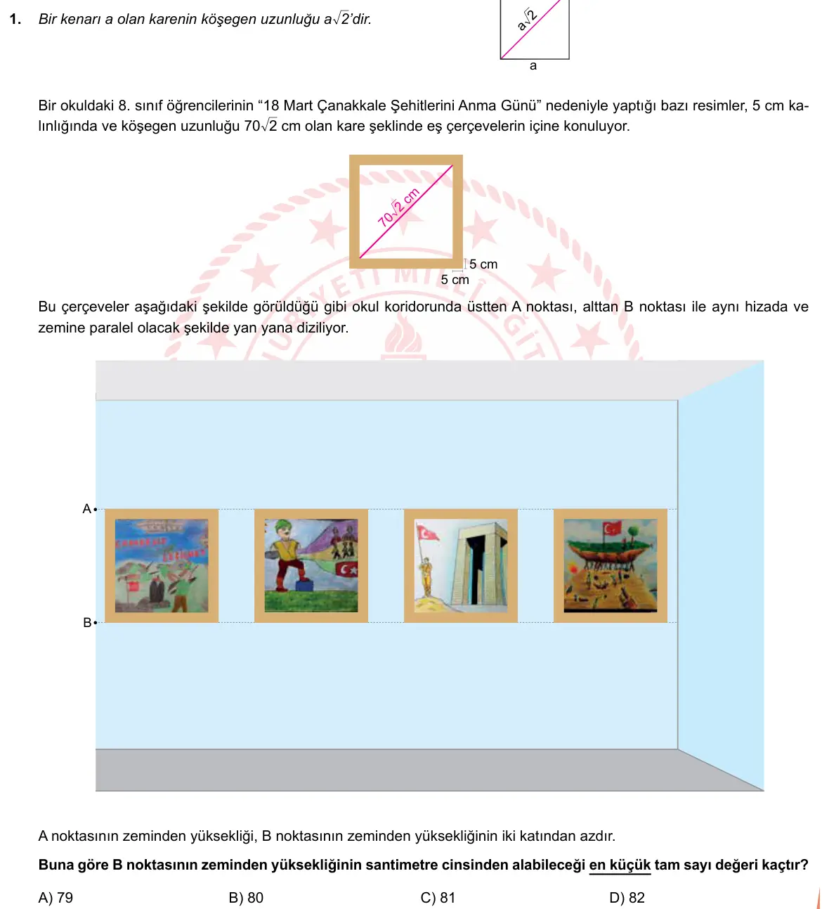 LGS Örnek Soruları Mart 2019 Sayısal Matematik 1. Soru görseli