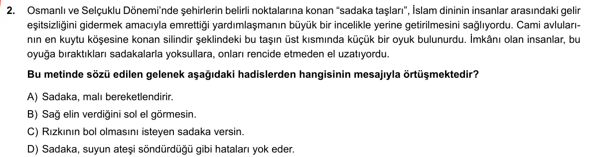LGS Örnek Soruları Mart 2019 Sözel Din Kültürü ve Ahlak Bilgisi 2. Soru görseli