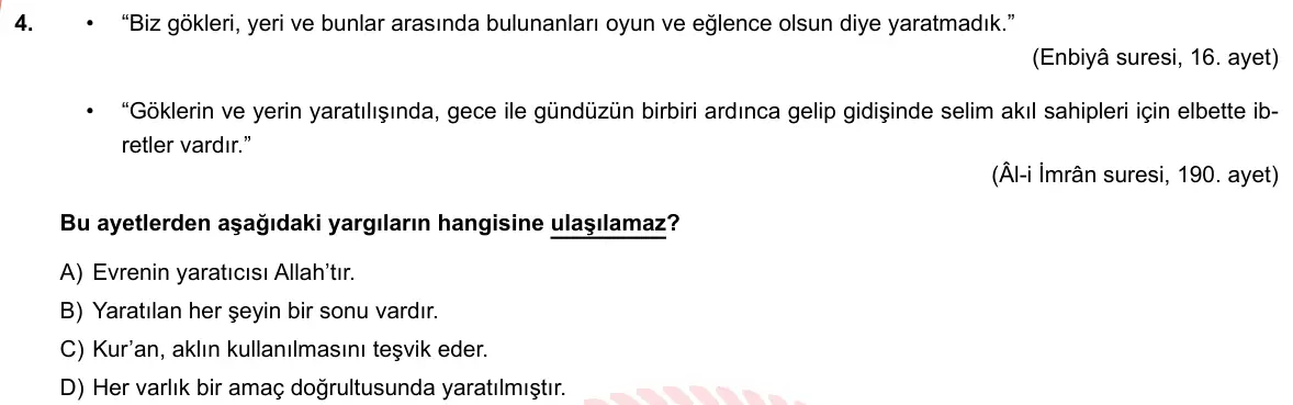 LGS Örnek Soruları Mart 2019 Sözel Din Kültürü ve Ahlak Bilgisi 4. Soru görseli