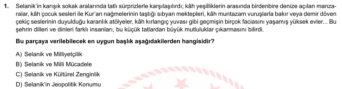 LGS Örnek Soruları Mart 2019 Sözel T.C. İnkılap Tarihi ve Atatürkçülük 1. Soru görseli