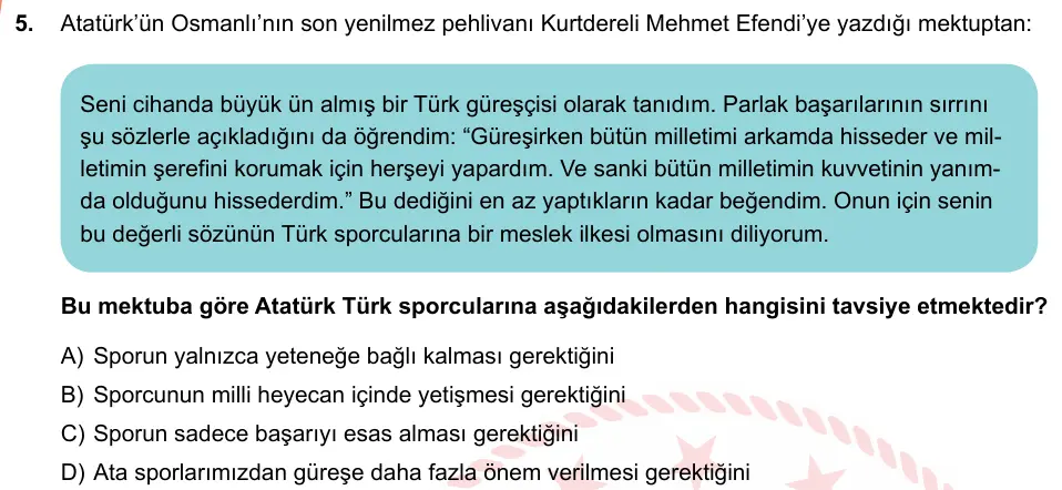 LGS Örnek Soruları Mart 2019 Sözel T.C. İnkılap Tarihi ve Atatürkçülük 5. Soru görseli