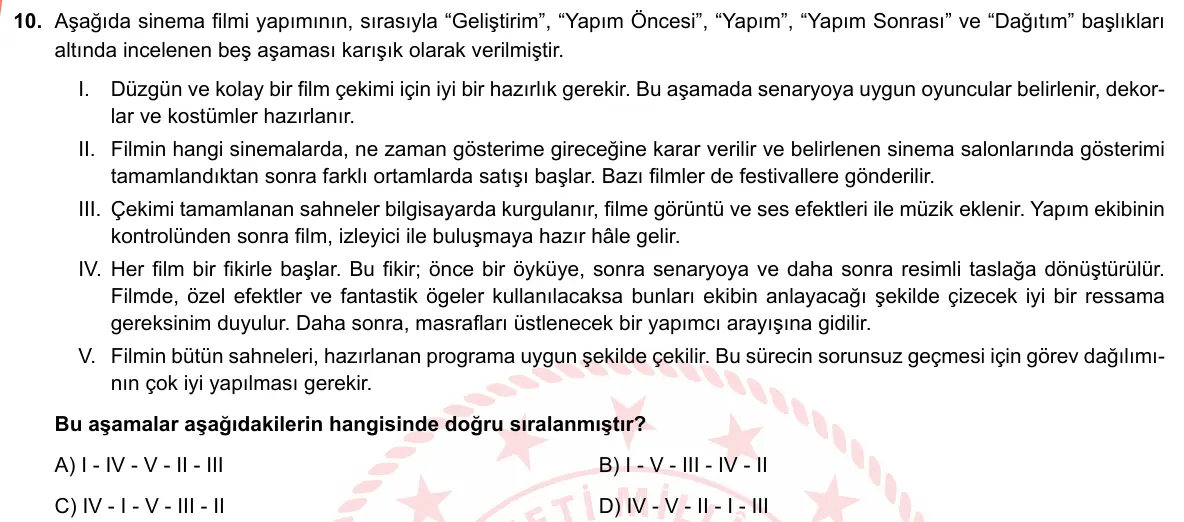 LGS Örnek Soruları Mart 2019 Sözel Türkçe 10. Soru görseli