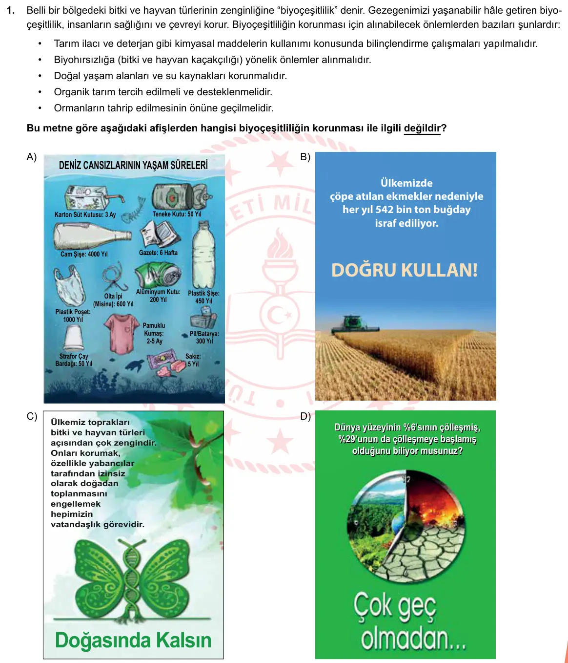 LGS Örnek Soruları Mart 2019 Sözel Türkçe 1. Soru görseli