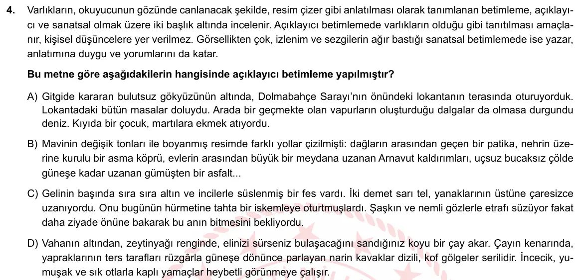 LGS Örnek Soruları Mart 2019 Sözel Türkçe 4. Soru görseli