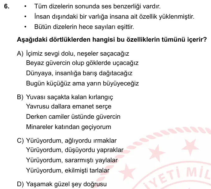 LGS Örnek Soruları Mart 2019 Sözel Türkçe 6. Soru görseli