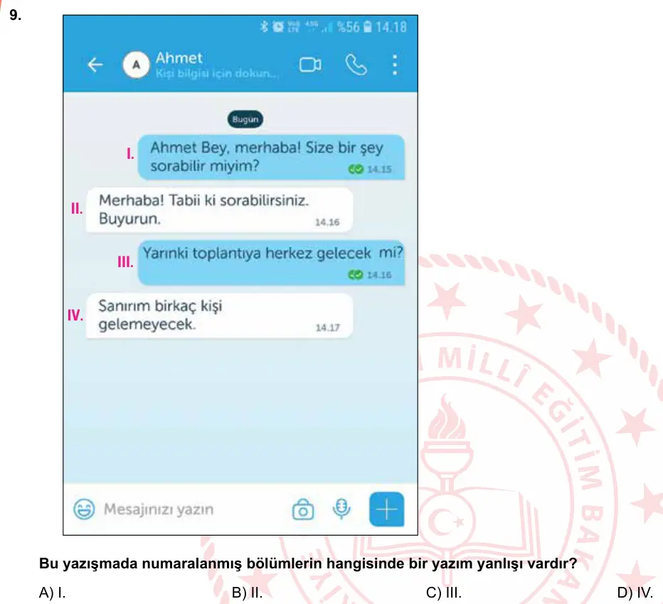 LGS Örnek Soruları Mart 2019 Sözel Türkçe 9. Soru görseli