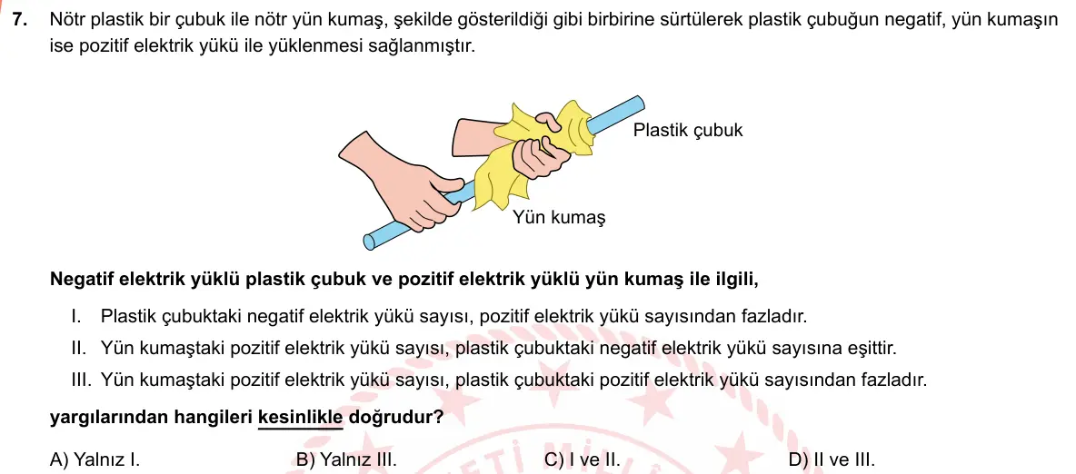 LGS Örnek Soruları Mayıs 2019 Sayısal Fen Bilimleri 7. Soru görseli