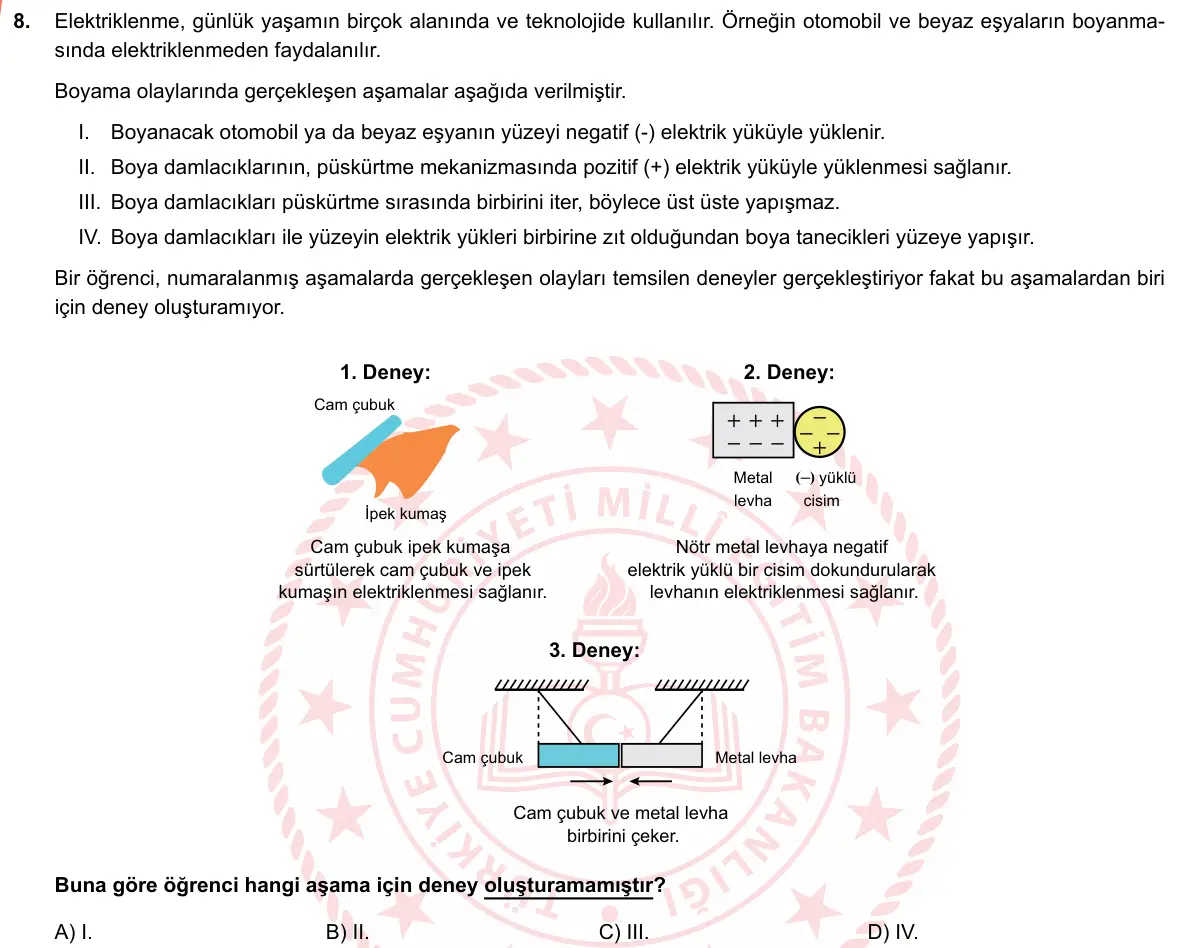 LGS Örnek Soruları Mayıs 2019 Sayısal Fen Bilimleri 8. Soru görseli
