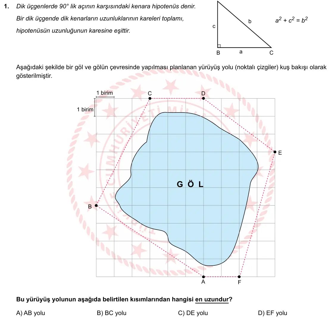 LGS Örnek Soruları Mayıs 2019 Sayısal Matematik 1. Soru görseli