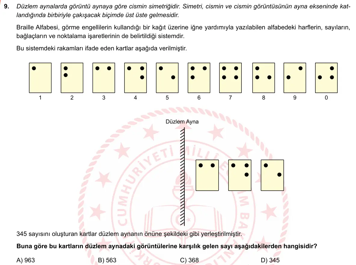 LGS Örnek Soruları Mayıs 2019 Sayısal Matematik 9. Soru görseli