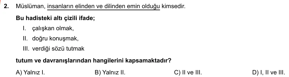 LGS Örnek Soruları Mayıs 2019 Sözel Din Kültürü ve Ahlak Bilgisi 2. Soru görseli