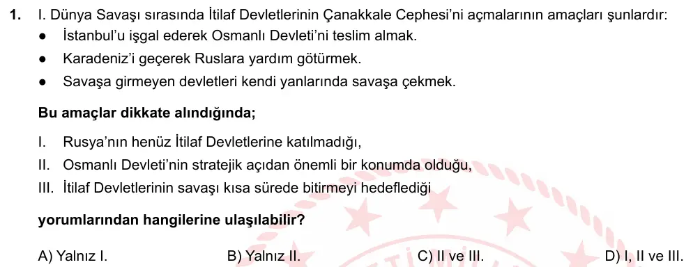 LGS Örnek Soruları Mayıs 2019 Sözel T.C. İnkılap Tarihi ve Atatürkçülük 1. Soru görseli