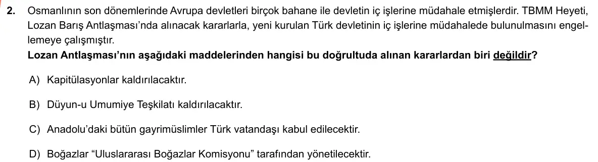 LGS Örnek Soruları Mayıs 2019 Sözel T.C. İnkılap Tarihi ve Atatürkçülük 2. Soru görseli