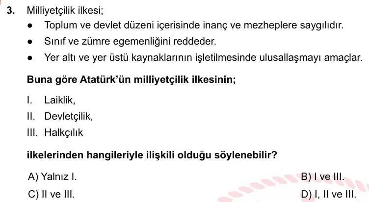 LGS Örnek Soruları Mayıs 2019 Sözel T.C. İnkılap Tarihi ve Atatürkçülük 3. Soru görseli