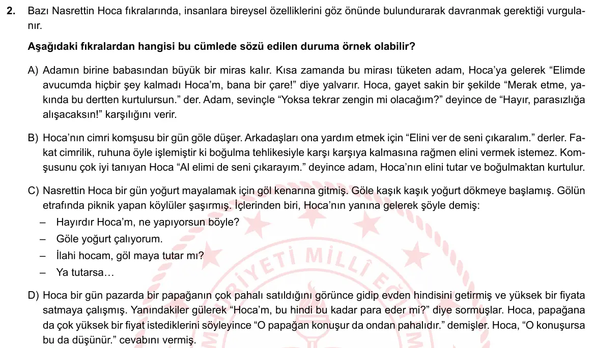 LGS Örnek Soruları Mayıs 2019 Sözel Türkçe 2. Soru görseli