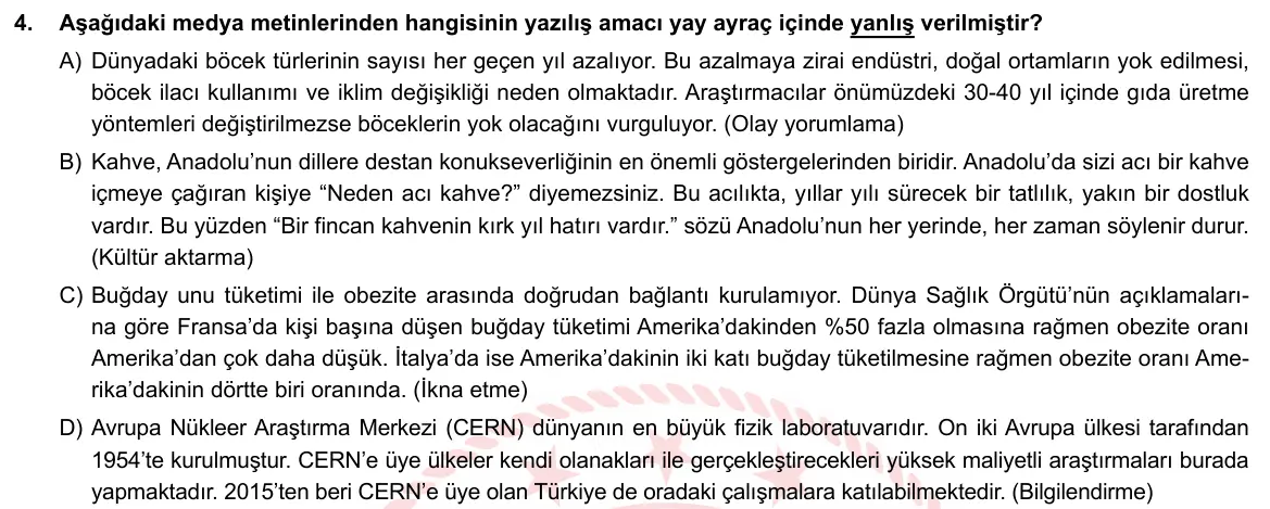 LGS Örnek Soruları Mayıs 2019 Sözel Türkçe 4. Soru görseli