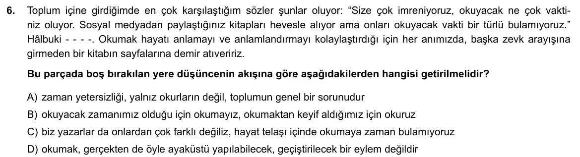 LGS Örnek Soruları Mayıs 2019 Sözel Türkçe 6. Soru görseli