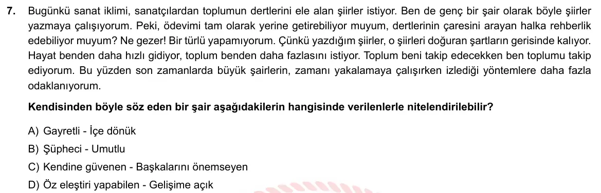 LGS Örnek Soruları Mayıs 2019 Sözel Türkçe 7. Soru görseli