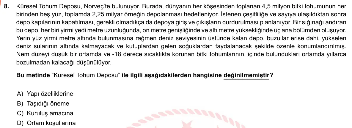 LGS Örnek Soruları Mayıs 2019 Sözel Türkçe 8. Soru görseli